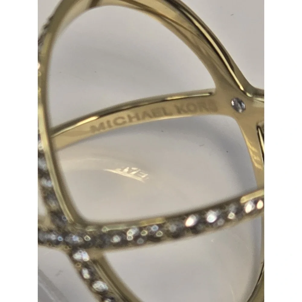 Michael Kors Star X Ring Size 6 Pave Crystal Gold Plated Signed New - Picture 5 of 6